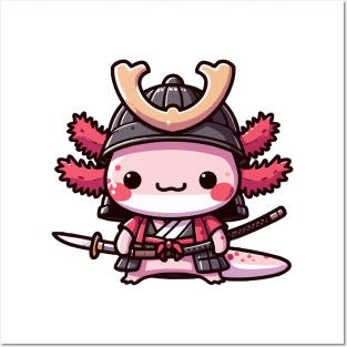 cute axolotl samurai warrior Posters and Art